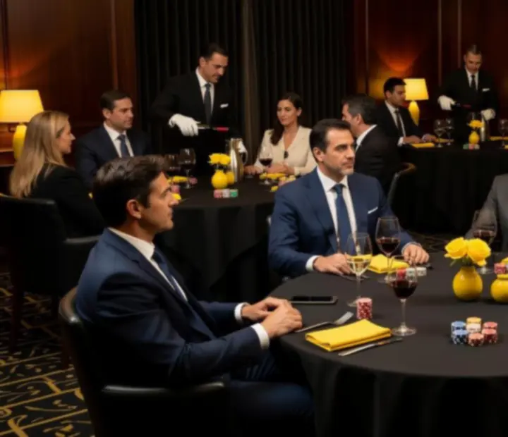 Sector privado del restaurante preparado para un evento corporativo con mesas elegantes y luz cálida